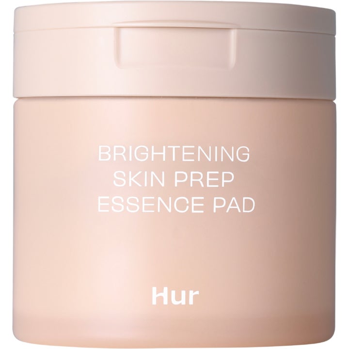 Hur Brightening Skin Prep Essence Pad lysterhöjande ansiktspads i en stilren beige plastburk