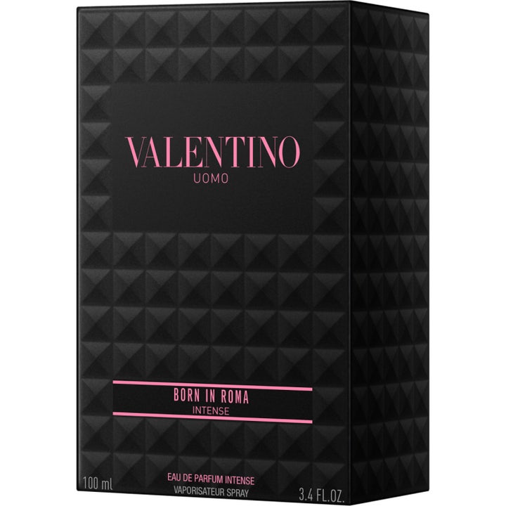 Valentino Born in Roma Uomo Intense 100 ml herrparfym i svart nitmönstrad flaska med tillhörande ask och rosa detaljer