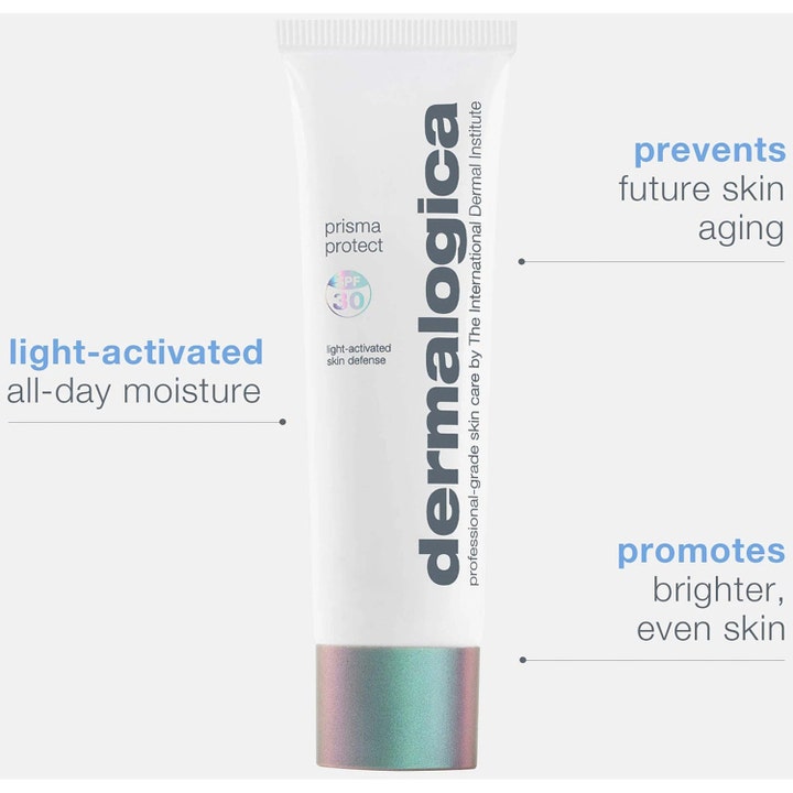 Dermalogica Prisma Protect SPF30 50 ml solkräm ansikte SPF30 i vit tub med iriserande kork som ger lyster och fukt.