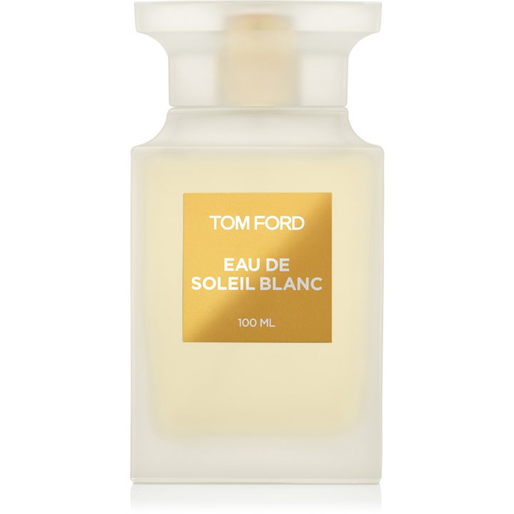 Tom Ford Eau de Soleil Blanc 100 ml Eau de Toilette som ger en solig känsla i frostad vit glasflaska med guld