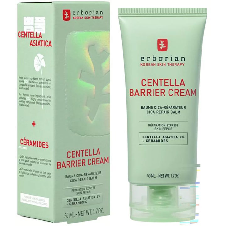 Erborian Centella Barrier Cream 50 ml lugnande ansiktskräm i mintgrön tub och ask med ceramider