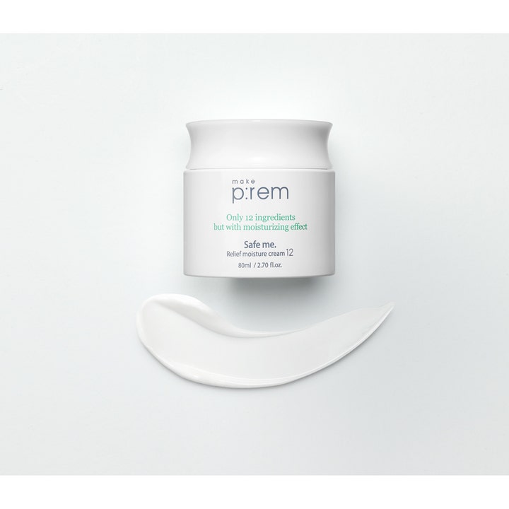 Make Prem Safe Me. Relief Moisture Cream 12 80 ml återfuktande ansiktskräm i vit burk med krämig textur