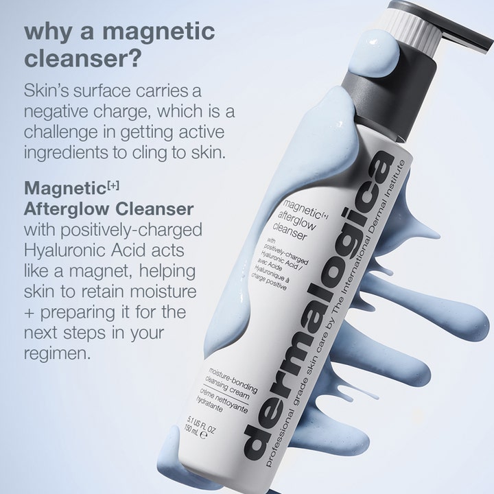 Dermalogica Magnetic Afterglow Cleanser 295 ml krämig ansiktsrengöring som omsluts av ljusblå kräm