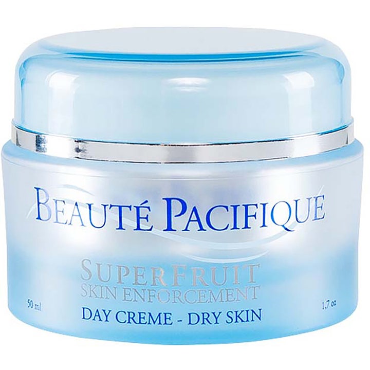 Beauté Pacifique SuperFruit Skin Enforcement Day Creme 50 ml anti-age dagkräm torr hy i ljusblå burk med silverkant.