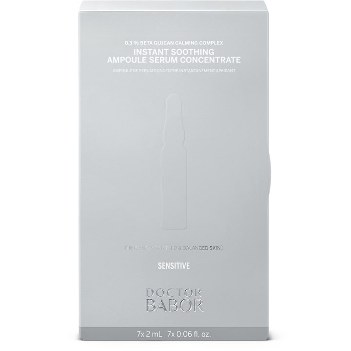 Babor Instant Soothing Ampoule Serum 14 ml lugnande beta glucan serum i en stilren silvergrå ask.