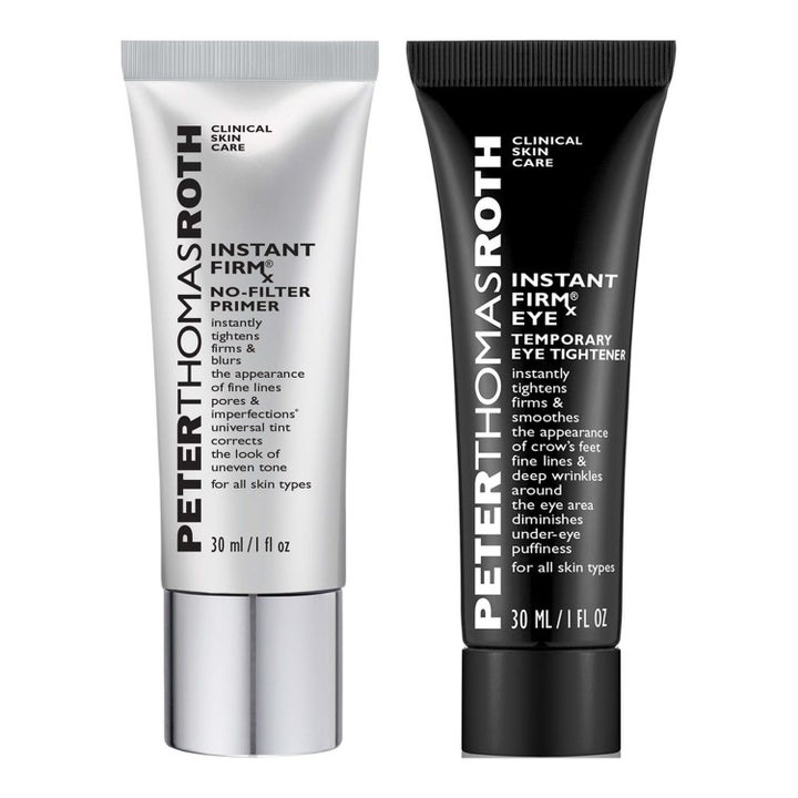 Peter Thomas Roth Instant FirmX Duo 2x30 ml uppstramande hudvård i en silvrig och en svart tub.