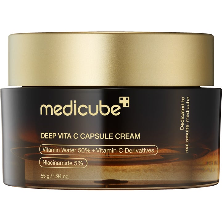 Medicube Deep Vita C Capsule Cream 55 g lystergivande ansiktskräm i en mörkbrun glasburk med guldfärgat lock