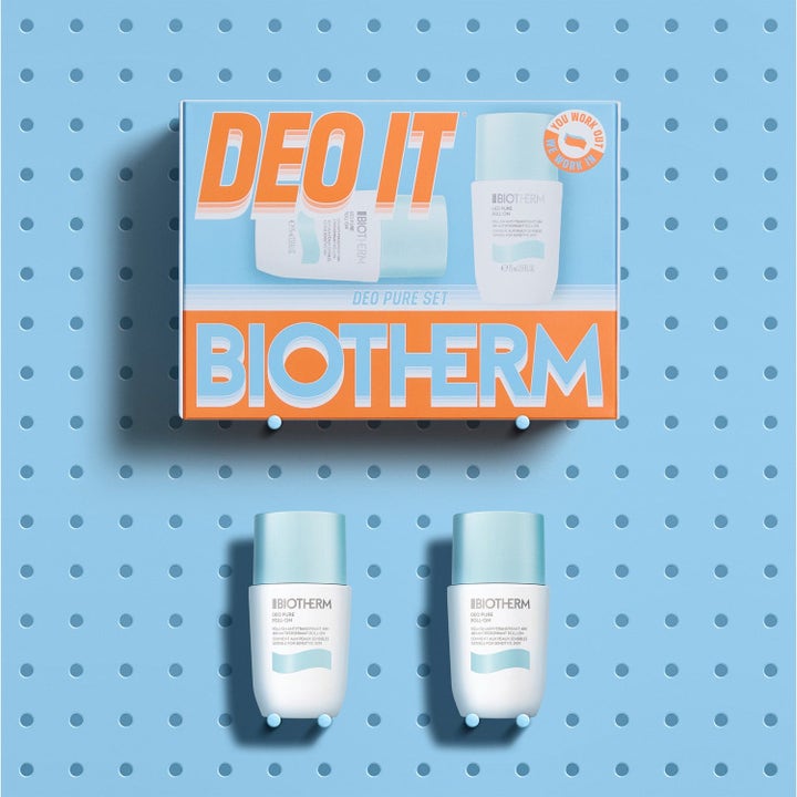 Biotherm Deo Pure Set Duo 2 x 75 ml roll-on deodorant motverkar svett i orange box och vita flaskor med blått lock