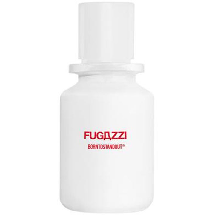 Fugazzi BTSO x Fugazzi 50 ml unisex nischparfym i en stilren matt vit flaska med röd text och vitt lock