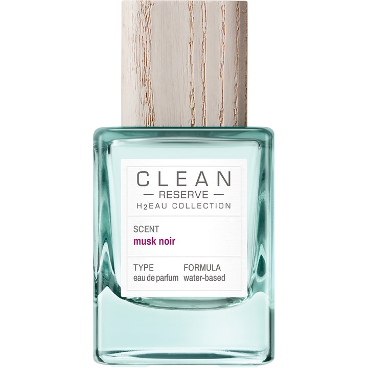 Clean Reserve H2EAU Musk Noir 50 ml alkoholfri parfym musk noir med ljusblå vätska i glasflaska och ljust trälock
