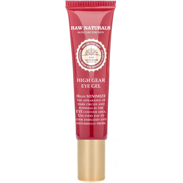 Raw Naturals High Gear Eye Gel 15ml anti-age ögongel som kan reducera mörka ringar under ögonen i röd tub med guldkork
