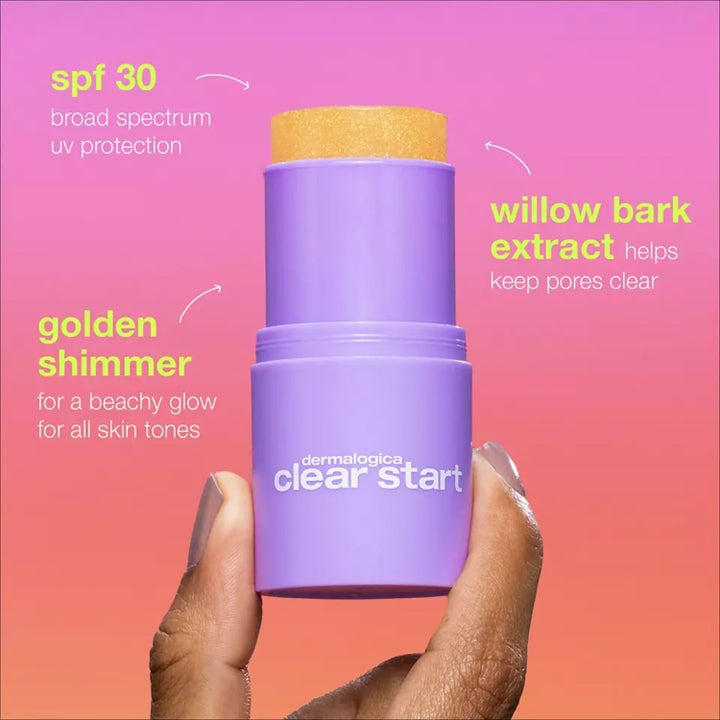 Dermalogica Golden Hour Hydrating SPF30 Stick 20 ml solskydd ger lyster med gult stick i lila hylsa