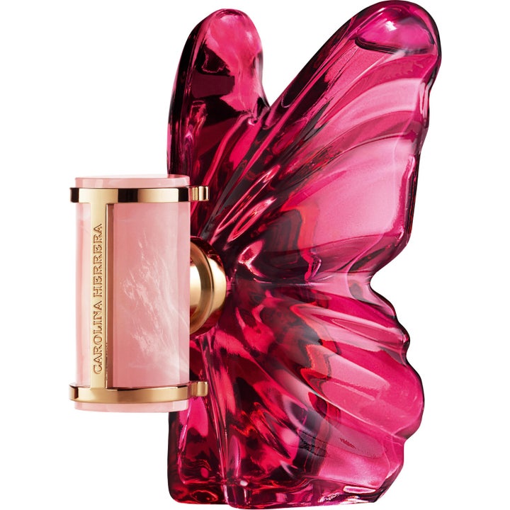 Carolina Herrera La Bomba Eau de Parfum 30 ml parfym i rosa glasflaska formad som en fjäril med gulddetaljer