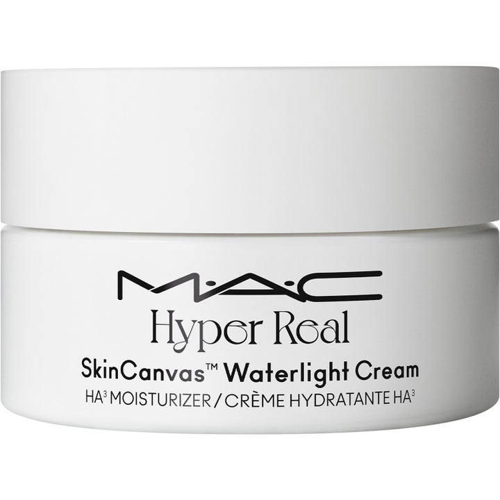 MAC Hyper Real SkinCanvas Waterlight Cream återfuktande ansiktskräm i en stilren vit burk med svart text.