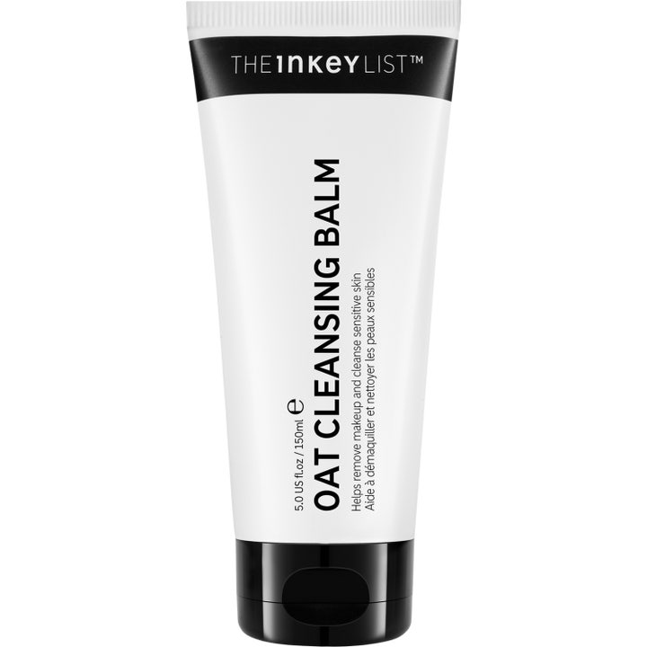 The Inkey List Oat Cleansing Balm 150ml havre rengöringsbalm ger ansiktsvård känslig hud i vit tub med svart lock.