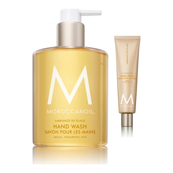 Moroccanoil Ambiance De Plage Hand Care Set 460 ml återfuktande handvård med bärnstensfärgad tvål och beige tub
