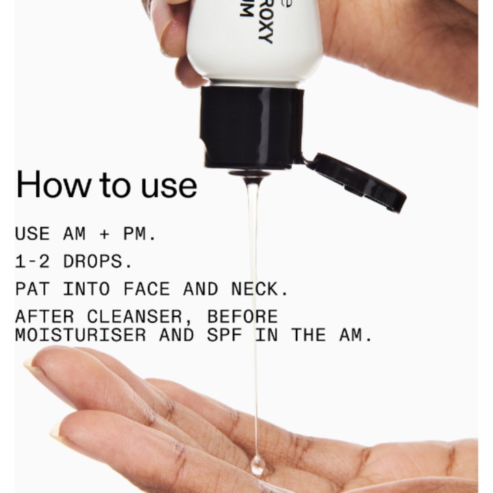 The INKEY List Beta Hydroxy Acid Serum 30 ml bha serum för exfoliering droppas i en handflata med texten how to use.