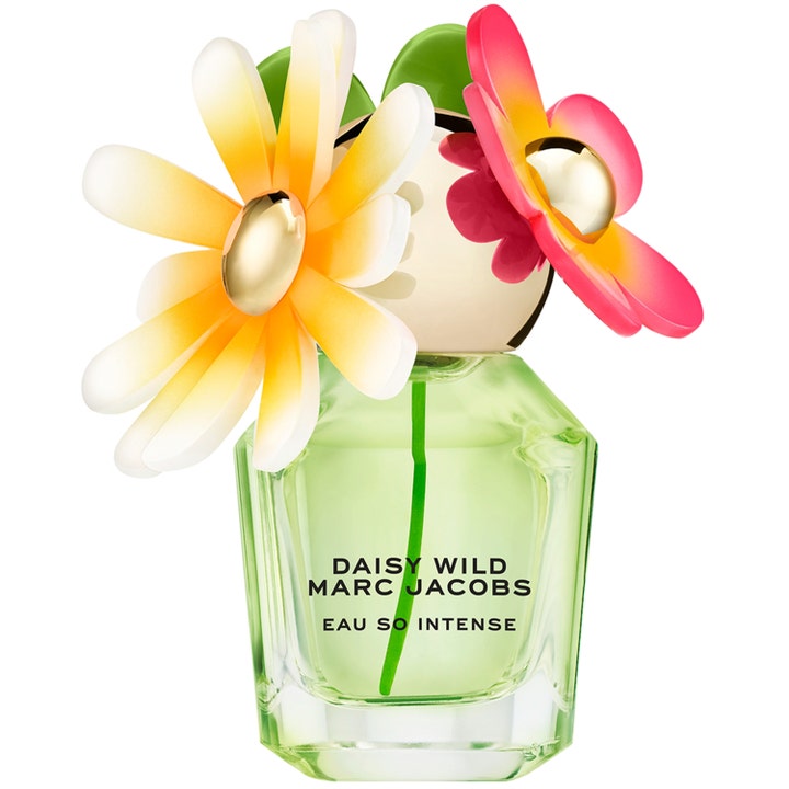 Marc Jacobs Daisy Wild Eau So Intense 30 ml blommig parfym dam i grön glasflaska med stora vita och rosa plastblommor