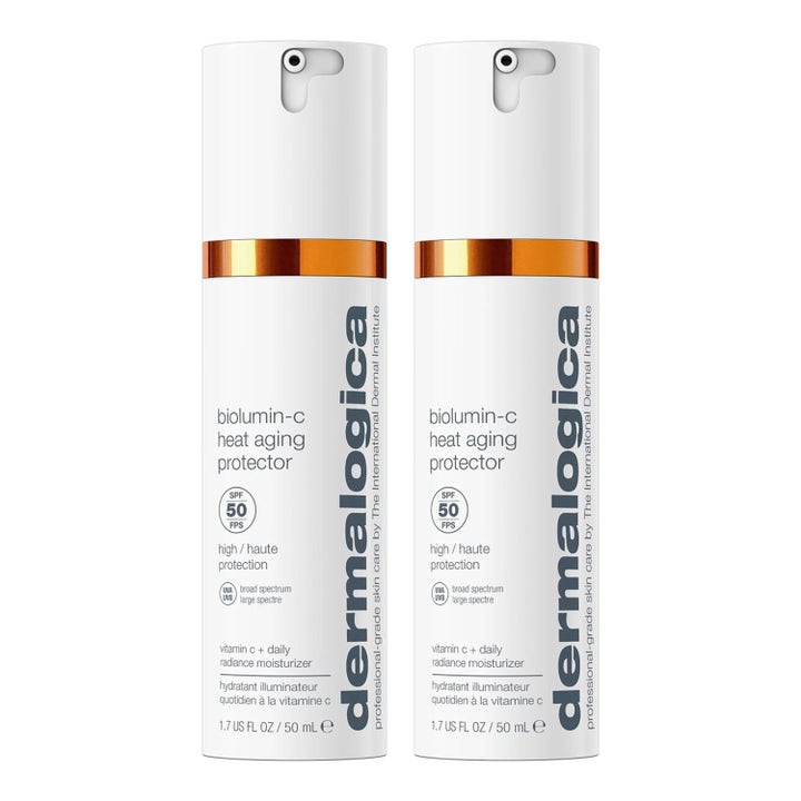 Dermalogica Biolumin-C Heat Aging Protector 50 ml lystergivande dagkräm med SPF 50 i vita pumpflaskor.