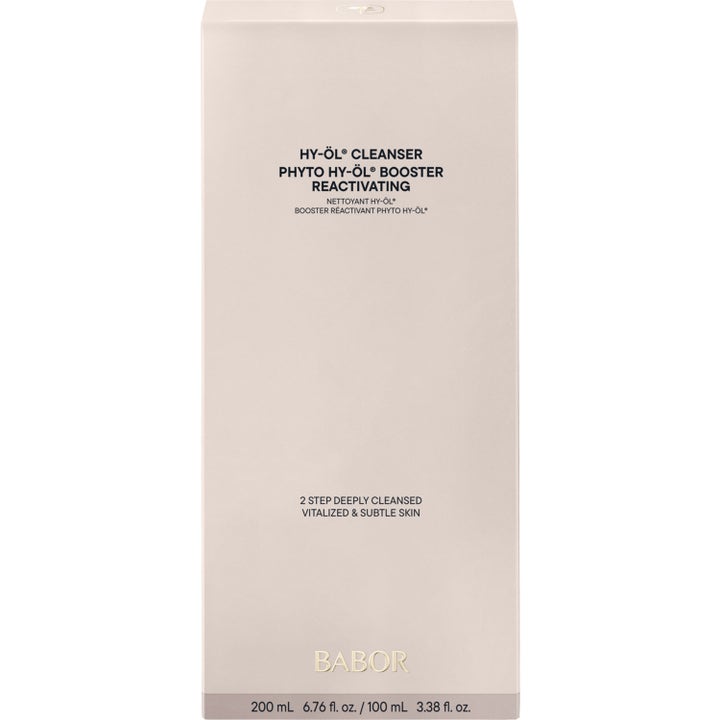 Babor HY-ÖL & Phyto Booster Reactivating Set 300 ml rengöringskit i en elegant beige ytterförpackning.