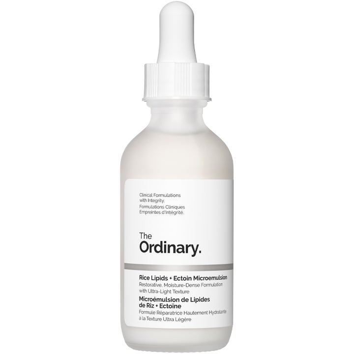The Ordinary Rice Lipids + Ectoin Microemulsion barriärstärkande ansiktsserum i vit frostad glasflaska med pipett