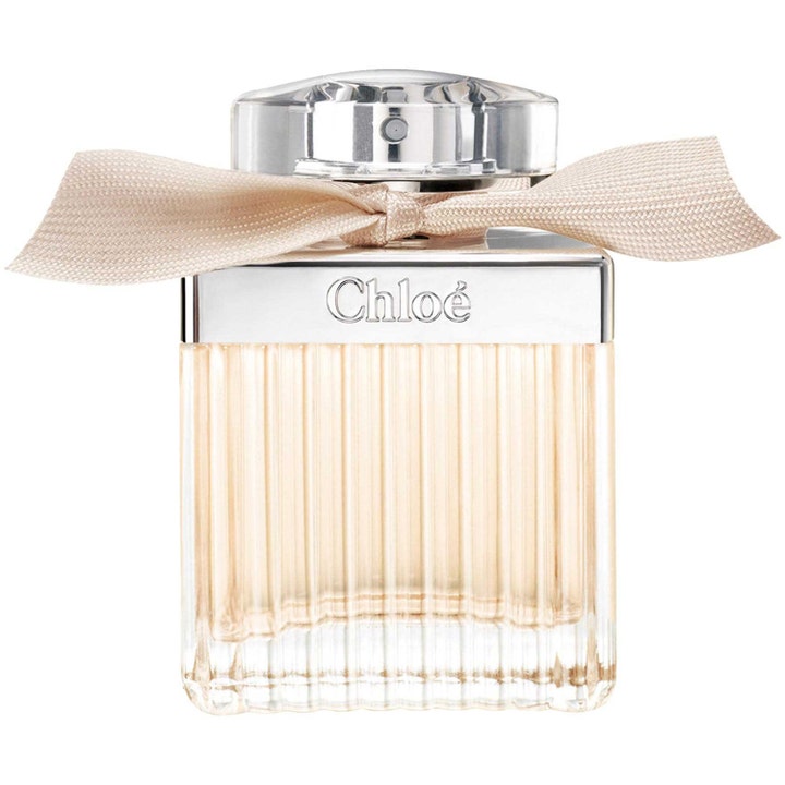 Chloé Eau de Parfum 75ml blommig parfym i en räfflad glasflaska med beige rosett och silverdetaljer