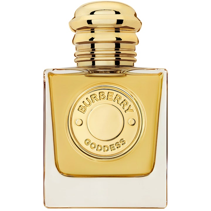 Burberry Goddess Intense 50 ml elegant parfym dam i en fyrkantig glasflaska med guldmedaljong och lock