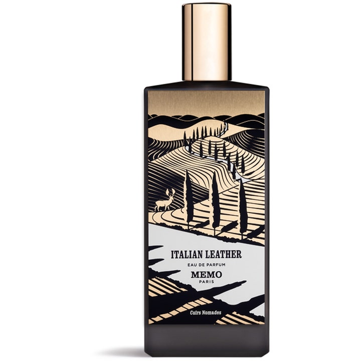 Memo Paris Italian Leather 75 ml elegant parfym läder i svart rektangulär flaska med guldlock och naturmotiv