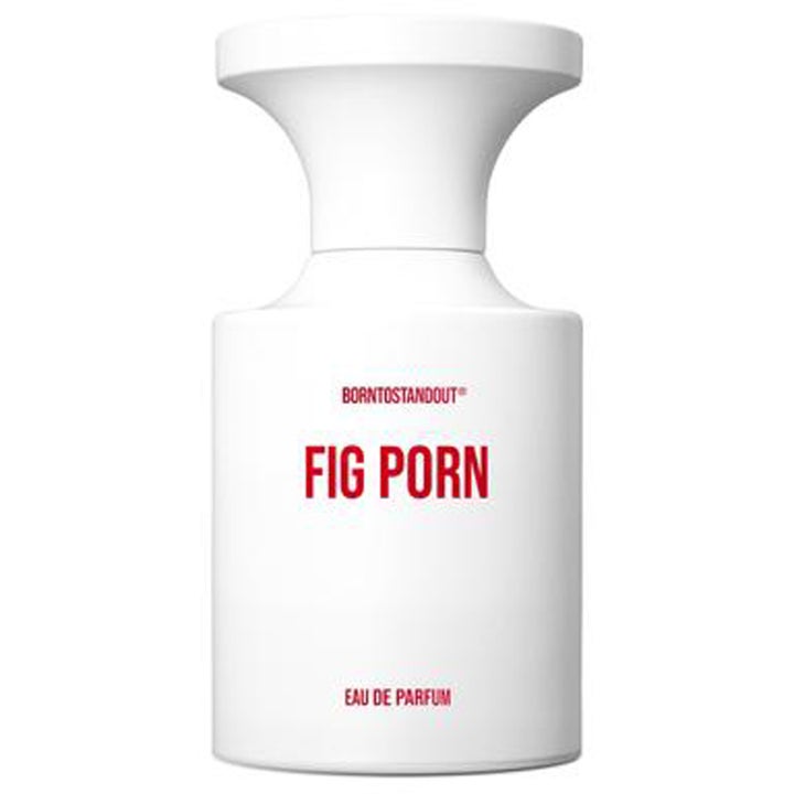 BornToStandOut Fig Porn Eau de Parfum 50 ml parfym med fikon i vit flaska med röd text och bred kork