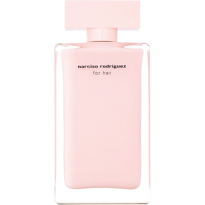 Narciso Rodriguez For Her edp 100ml feminin parfym i en ikonisk ljusrosa rektangulär glasflaska med matchande kork