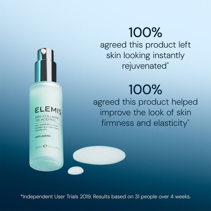 Elemis Pro-Collagen Tri-Acid Peel 30 ml kemisk peeling hemma för anti-aging föryngring i frostad flaska med silverpump.