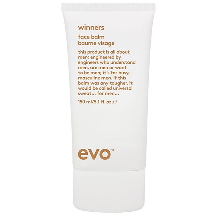 Evo Winners Face Balm 150 ml återfuktande ansiktskräm herrvård i en vit tub med brun text som vårdar huden