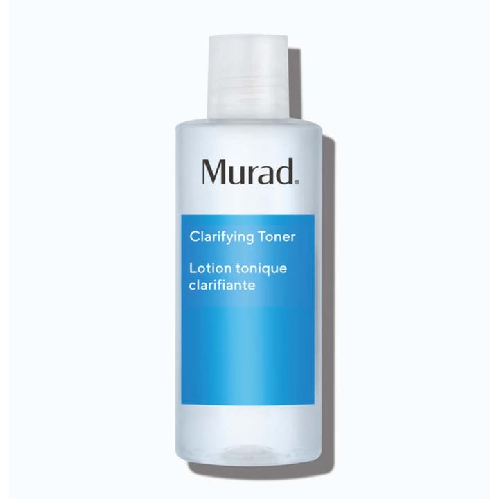 Murad Clarifying Toner 180 ml balanserande hudvård ger klarare hy i en genomskinlig flaska med blå etikett.