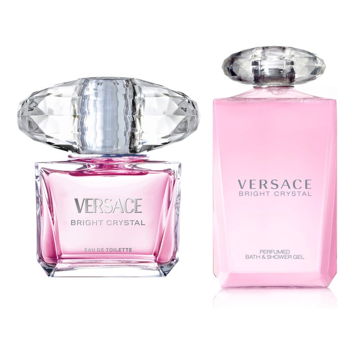 Versace Bright Crystal gåvoset 290 ml blommigt parfymset med rosa flaskor prydda med stora kristalliknande lock