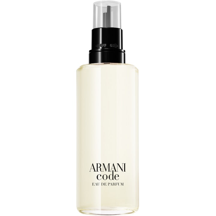 Armani Code Eau de Parfum Refill 150 ml parfym herr i en transparent flaska med ljusgul vätska och svart munstycke