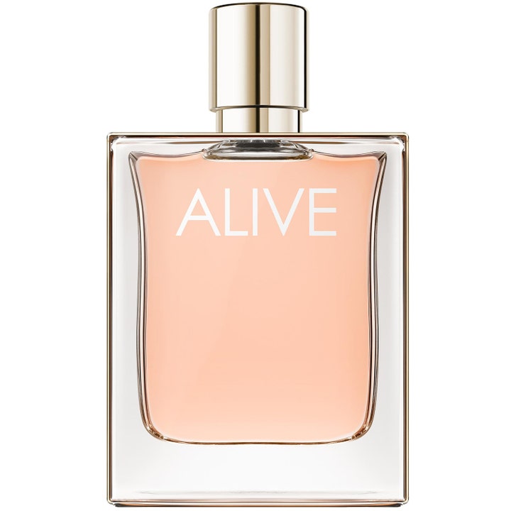 Hugo Boss Boss Alive Eau de Parfum 80ml i en elegant glasflaska med persikofärgad vätska och guldkork