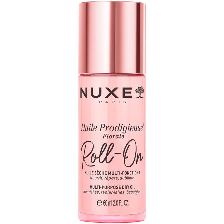 Nuxe Huile Prodigieuse Florale Roll-On 8 ml vårdande torrolja i rosa glasflaska med glänsande rosa lock.