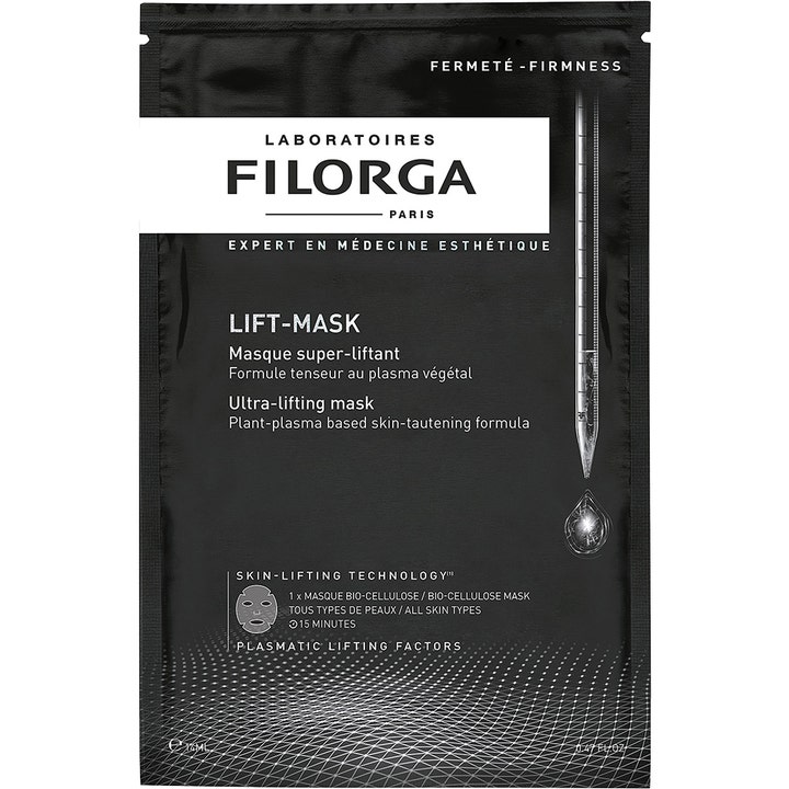 Filorga LIFT-MASK 14 ml liftmask ger uppstramning i svart engångsförpackning med vit text och grafisk droppe