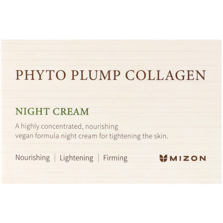 Mizon Phyto Plump Collagen Night Cream 50 ml fuktgivande kollagen nattkräm i beige förpackning med grön text.
