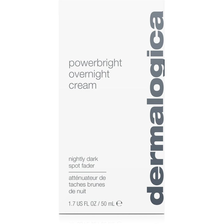 Dermalogica Powerbright Overnight Cream 50 ml nattkräm mot pigmentfläckar i vit stilren pappersbox.