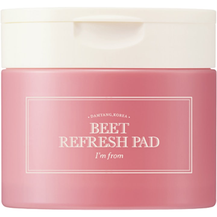 I'm From Beet Refresh Pad 60 st koreansk uppfriskande pad för lyster i rosa plastburk med vitt lock