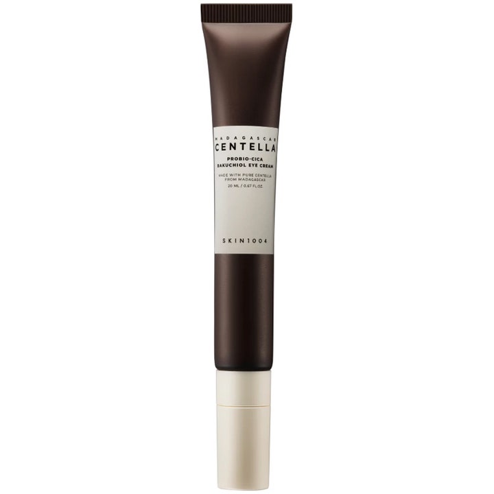SKIN1004 Madagascar Centella Probio-Cica Bakuchiol Eye Cream 20 ml i en brun och beige tub.