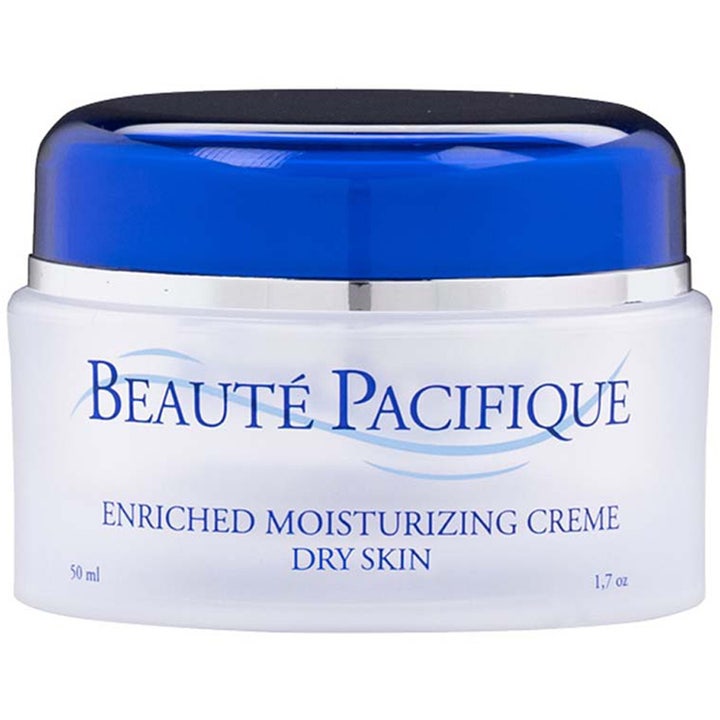 Beauté Pacifique Enriched Moisturizing Creme 50 ml premium återfuktande dagkräm i en vit burk med blått lock och silverkant.