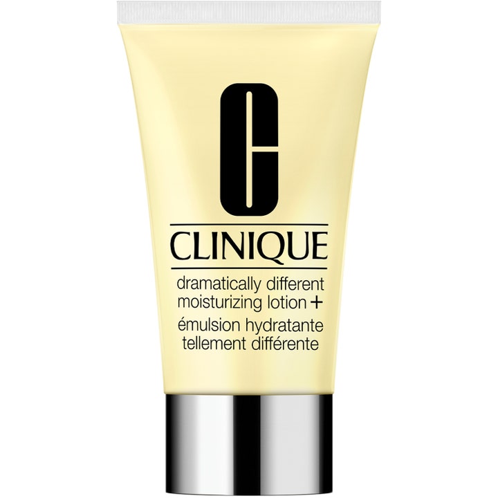 Clinique Dramatically Different Moisturizing Lotion+ kliniskt testad återfuktande ansiktskräm i gul tub med silverlock