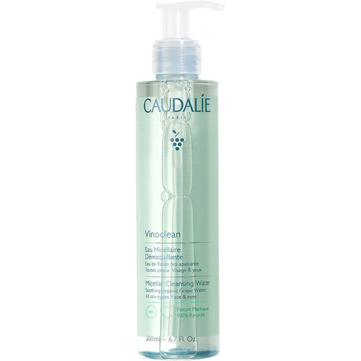 Caudalie Vinoclean 200 ml micellärvatten ansiktsrengöring med druvvatten i en ljusgrön flaska med vit pump