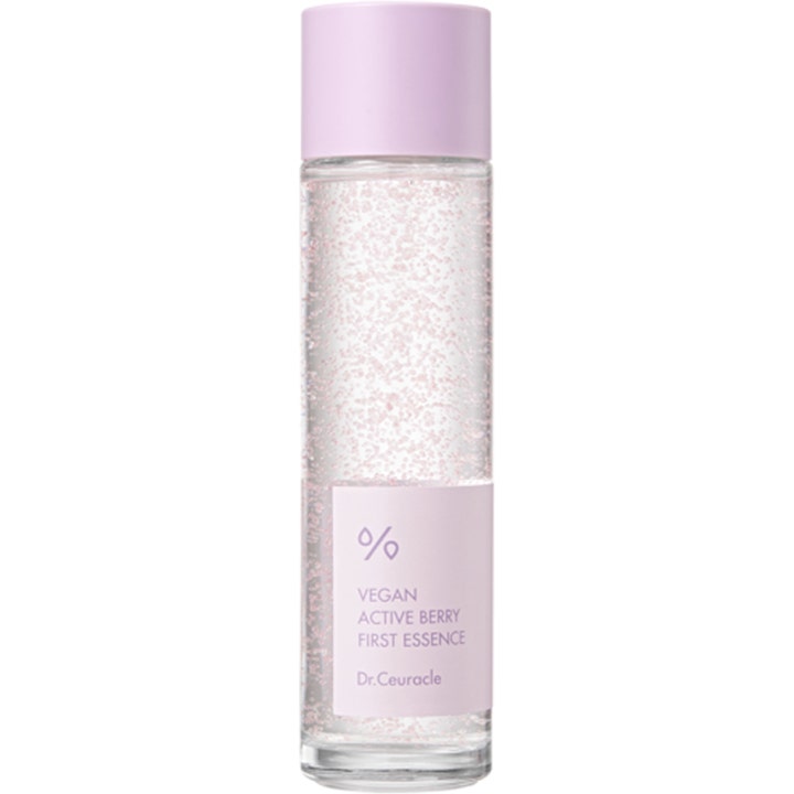 Dr.Ceuracle Vegan Active Berry First Essence 150ml vegansk essence i klar flaska med rosa mikro-kapslar och lock