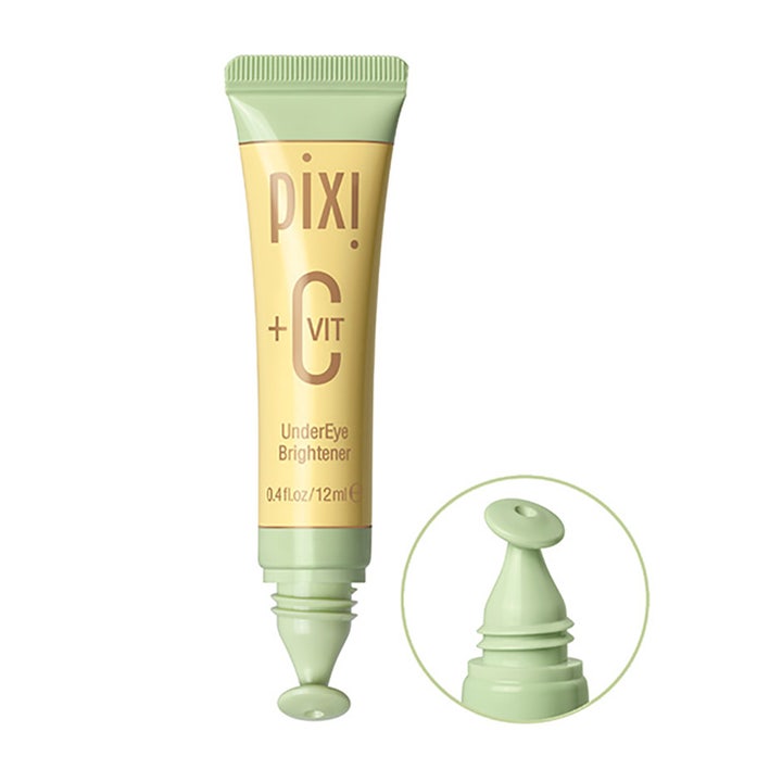 Pixi +C VIT UnderEye Brightener 12 ml C vitamin underögonkräm i gul tub med rundad mintgrön applikator.