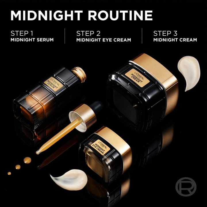 L'Oréal Paris Age Perfect Midnight Eye Cream 15 ml i en lyxig mörk glasburk för en komplett nattlig rutin.