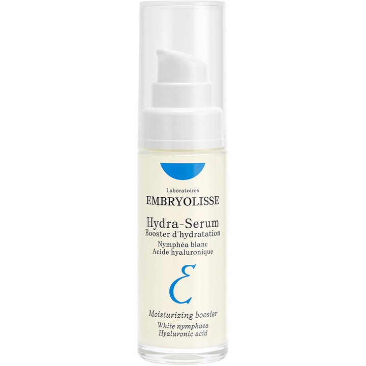 Embryolisse Hydra-Serum återfuktande ansiktsserum som ger fukt med hyaluronsyra i vit pumpflaska med blå detaljer