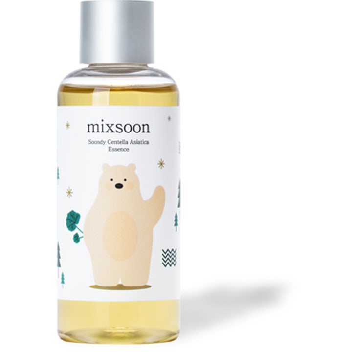 Mixsoon Soondy Centella Asiatica Essence 100 ml lugnande hudvård i genomskinlig flaska med isbjörnsmotiv
